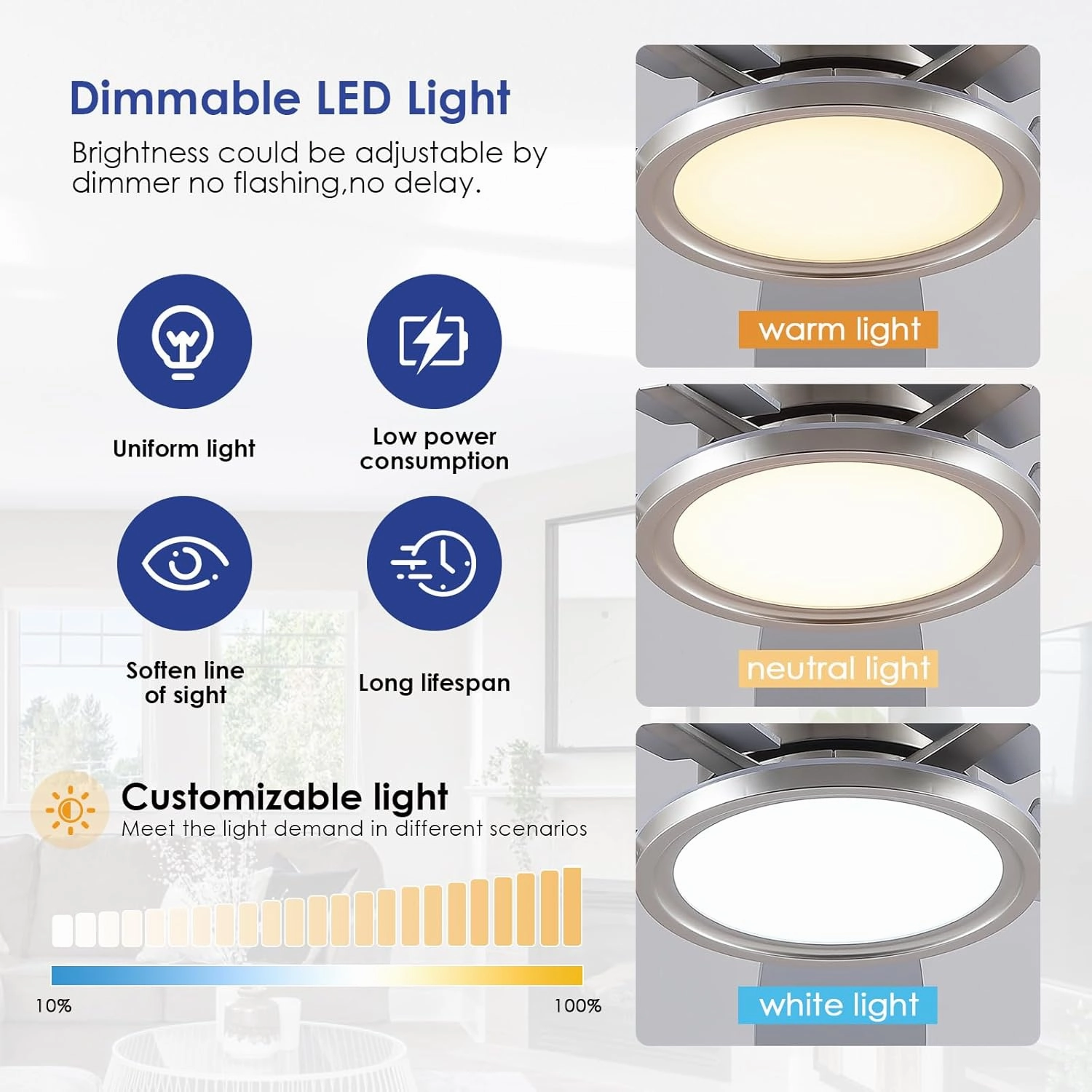 52 Ceiling Fan with Lights and Remote/APP - Flush Mount Low Profile Ceiling Fan Light with 3CCT Dimmable, 6 Speeds Reversible, Modern Fan Light Fixture for Indoor, Covered Patios, Nickel