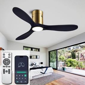 52 Ceiling Fans with Light with 6 Speed Remote/APP Control, Solid Wood Fan Blade, 3CCT Dimmable LED, Silent, Recessed Ceiling Fan for Bedroom, Hallway App-controlled remote fan for convenience