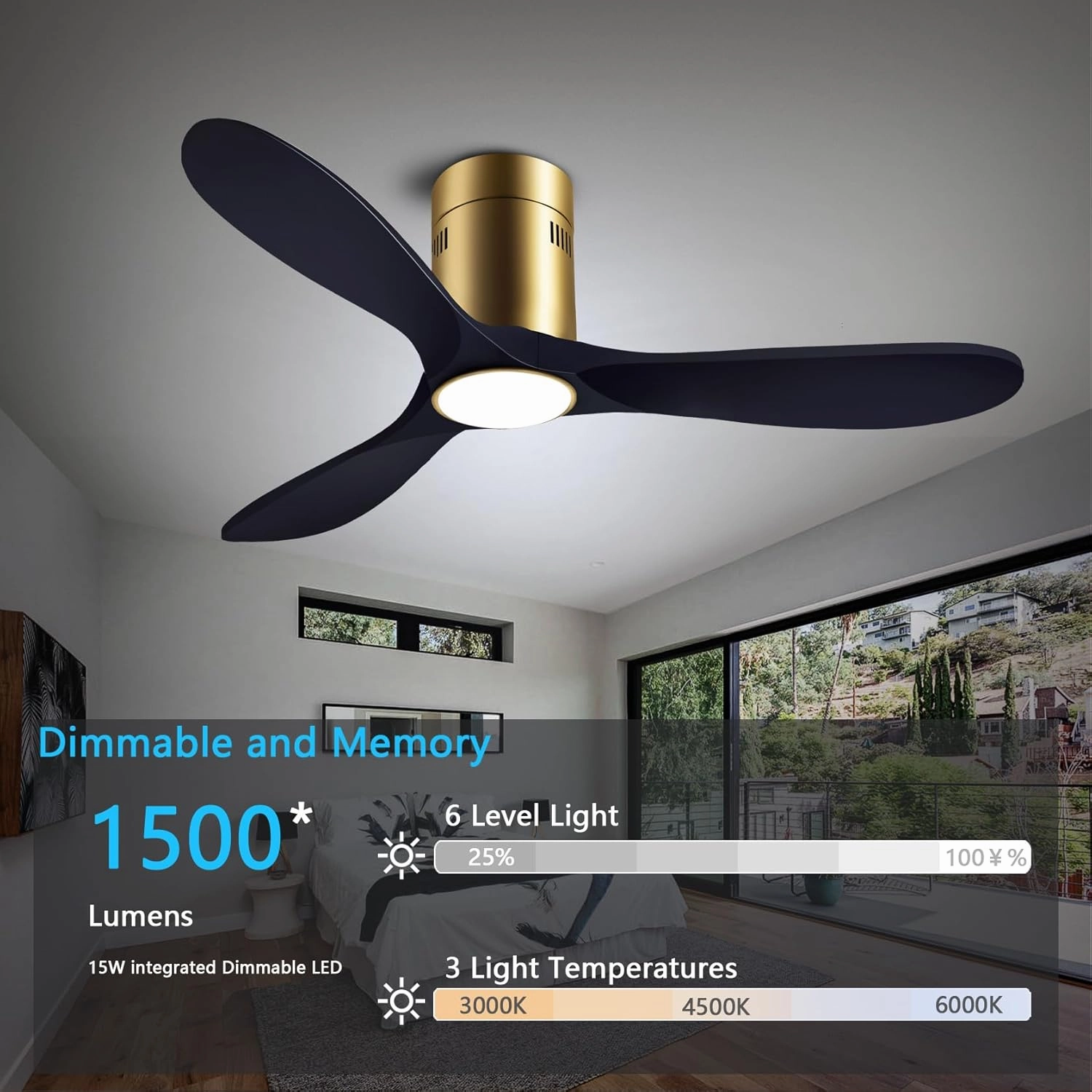 52 Ceiling Fans with Light with 6 Speed Remote/APP Control, Solid Wood Fan Blade, 3CCT Dimmable LED, Silent, Recessed Ceiling Fan for Bedroom, Hallway
