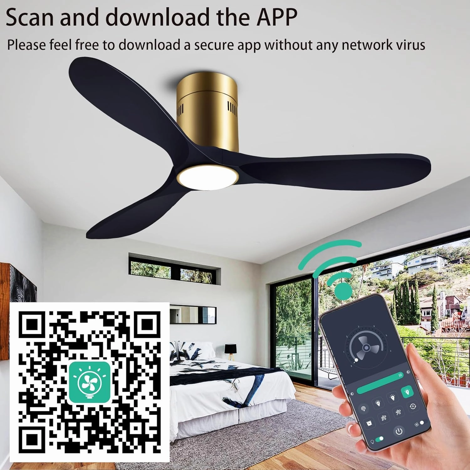 52 Ceiling Fans with Light with 6 Speed Remote/APP Control, Solid Wood Fan Blade, 3CCT Dimmable LED, Silent, Recessed Ceiling Fan for Bedroom, Hallway