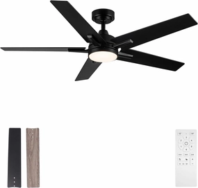 52 Inch Ceiling Fan, Smart Ceiling Fan with Remote/APP, Black Ceiling Fan with 6-Speeds Reversible Motor, Alexa Ceiling Fan with 5 Two-sided Blades Dimmable Noiseless for Indoor Bedroom/Outdoor App-controlled remote fan for convenience