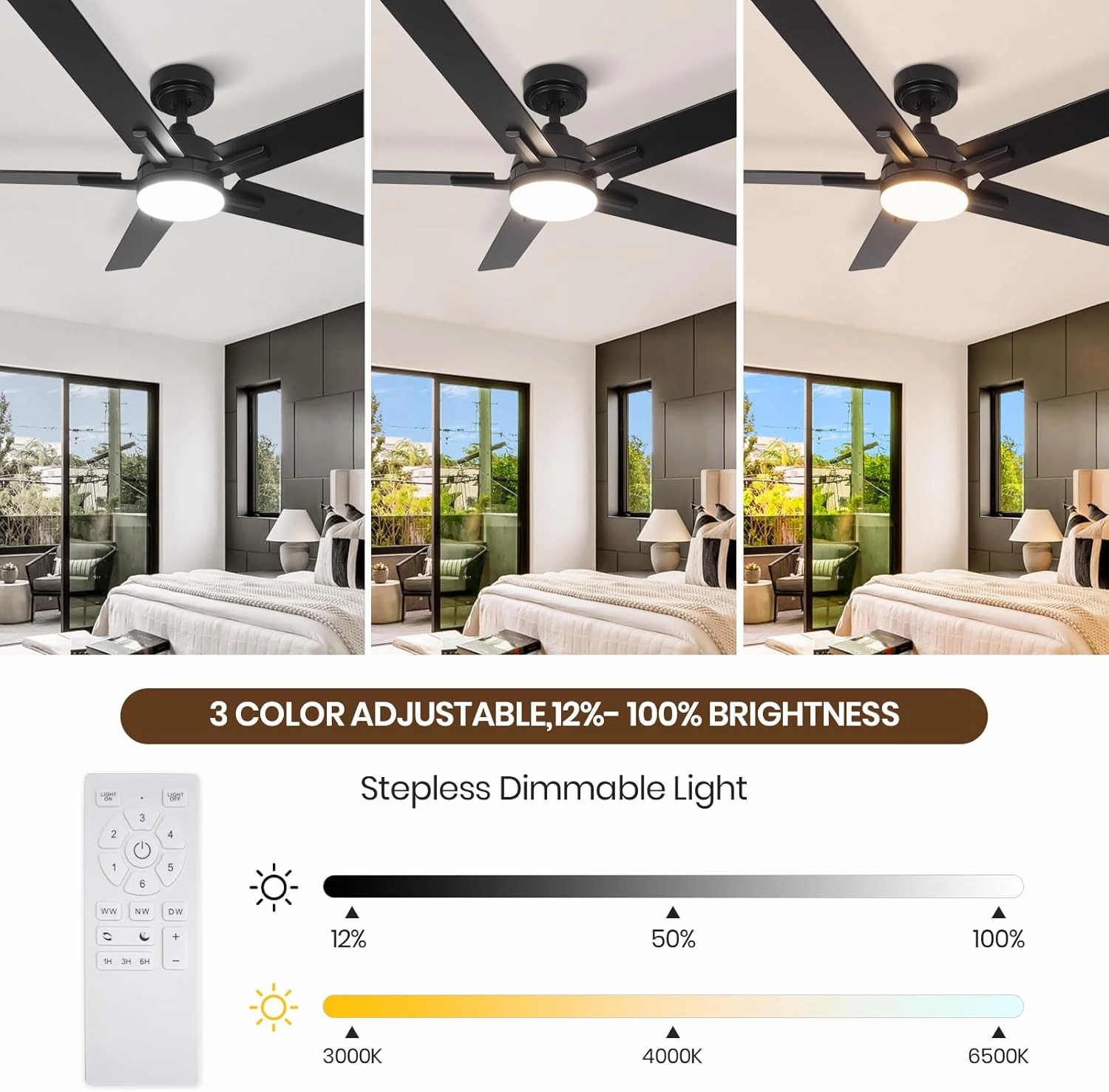 52 Inch Ceiling Fan, Smart Ceiling Fan with Remote/APP, Black Ceiling Fan with 6-Speeds Reversible Motor, Alexa Ceiling Fan with 5 Two-sided Blades Dimmable Noiseless for Indoor Bedroom/Outdoor