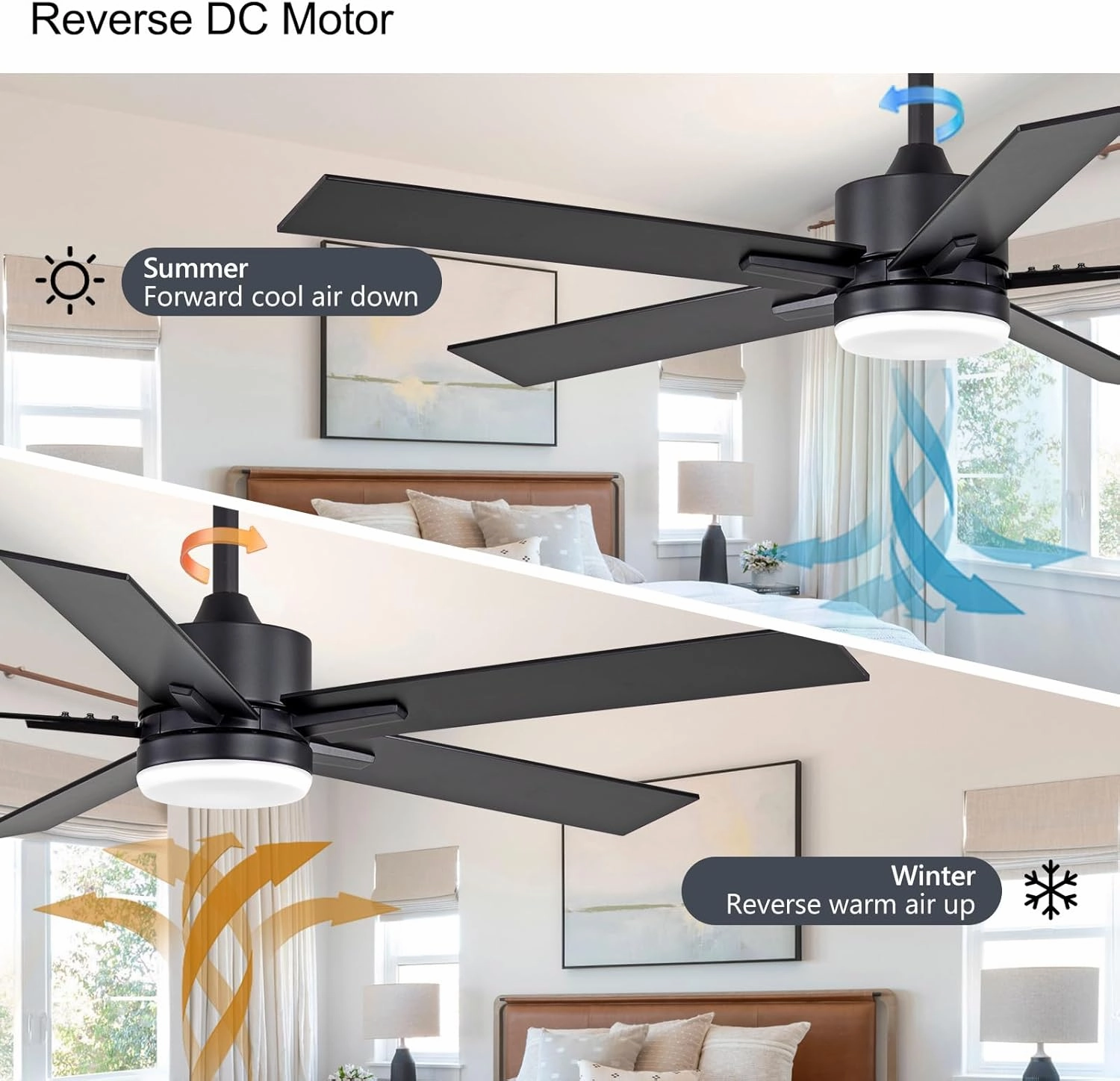 52 Inch Ceiling Fan with Lights and Remote, Smart Ceiling Fan with App Control, Voice Control, Reversible Quiet DC Motor, 3CCT Dimmable LED Light, Black Low Profile Fan for Bedroom Living Room
