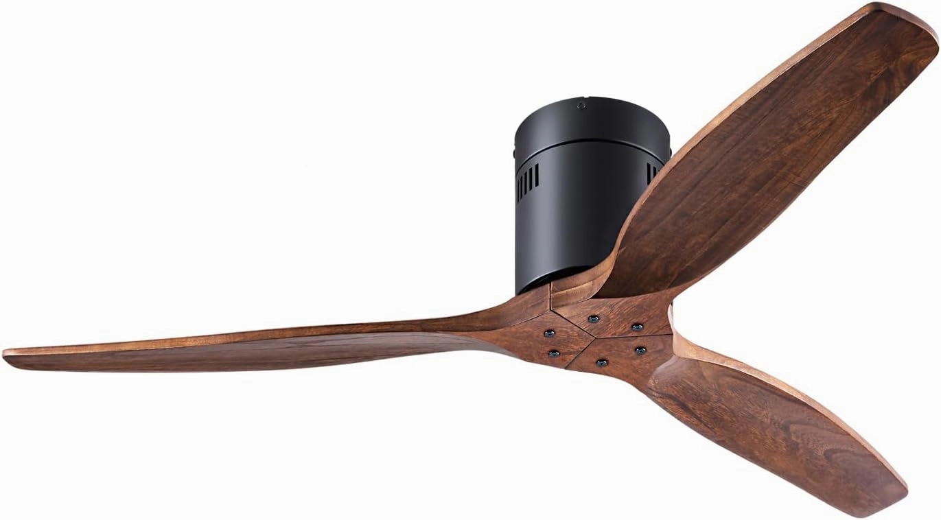 52 inch low profile ceiling fans without light, with remote control, recessed installation, reversible, no noise, black/walnut ceiling fan for bedroom, hallway, indoor/outdoor use