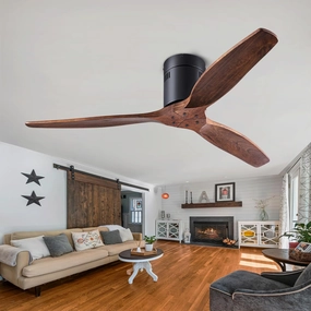 52 inch low profile ceiling fans without light, with remote control, recessed installation, reversible, no noise, black/walnut ceiling fan for bedroom, hallway, indoor/outdoor use App-controlled remote fan for convenience