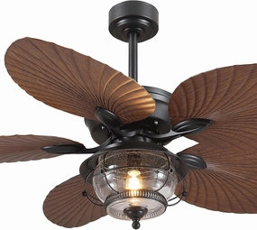 52 Inch Tropical Ceiling Fan with Light and Remote, Outdoor Waterproof Palm Leaf Ceiling Fan for Patios Porches Gazebos, Wet Rated, Glass Lampshade, 6 Speeds, Quiet, Brown, Bulb Included App-controlled remote fan for convenience