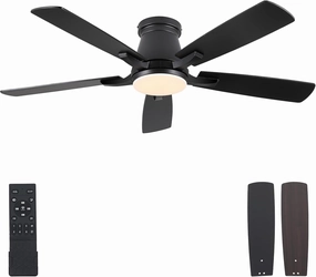 52" Ceiling Fans with Lights-Low Profile Ceiling Fan with Light and Remote/APP Control,Flush Mount,DC Reversible,LED Dimmable Blakc Ceiling Fans for Bedroom,Indoor/Outdoor Patio Use App-controlled remote fan for convenience