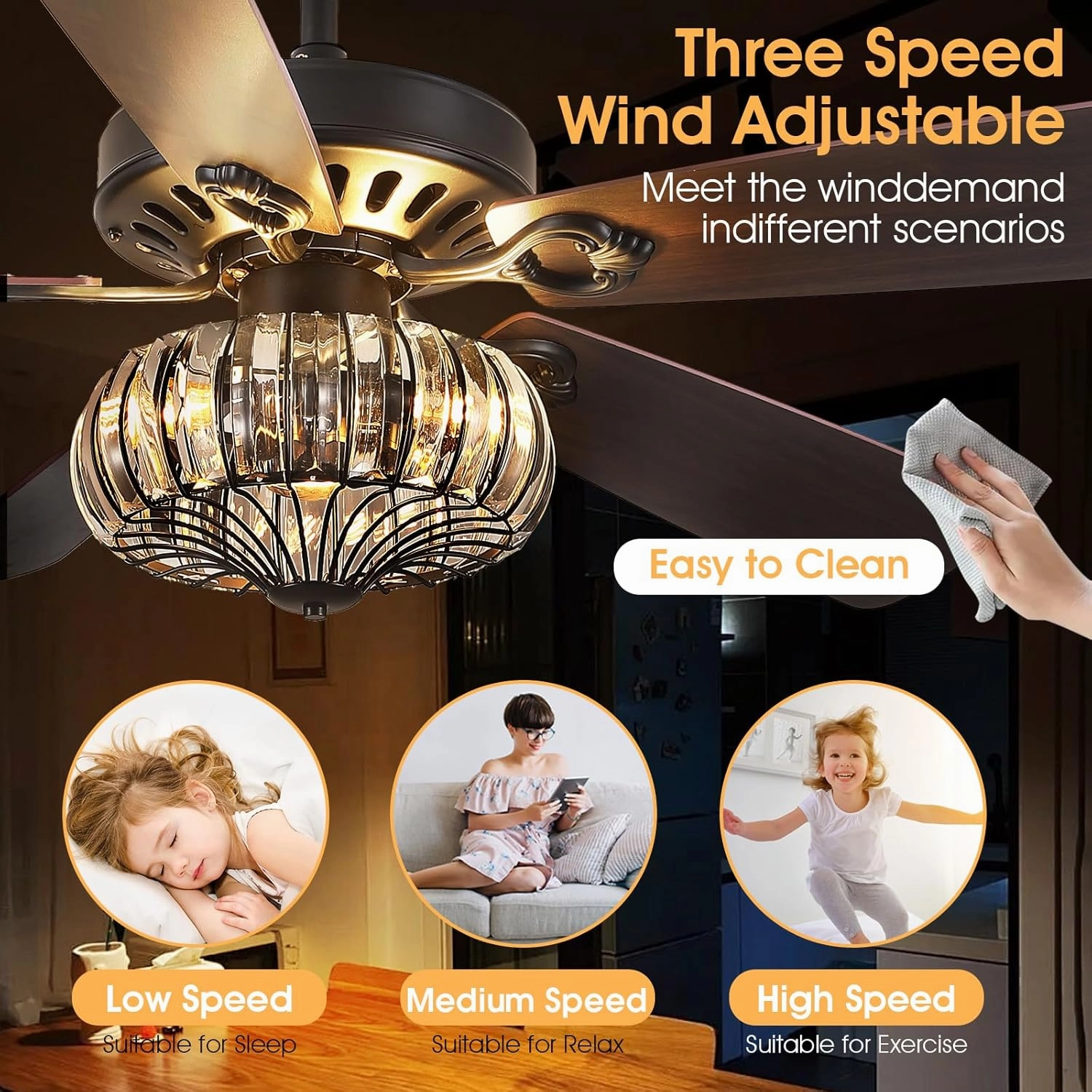 52" Farmhouse Chandelier Ceiling Fans with Lights and Remote,K9 Crystal Fandelier Ceiling Fan for Outdoor/Indoor Dining Room,Living Room