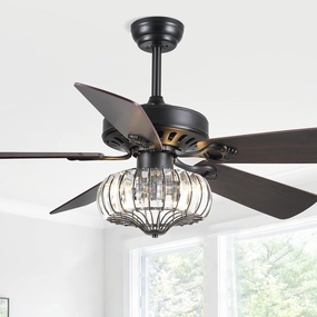 52" Farmhouse Chandelier Ceiling Fans with Lights and Remote,K9 Crystal Fandelier Ceiling Fan for Outdoor/Indoor Dining Room,Living Room App-controlled remote fan for convenience