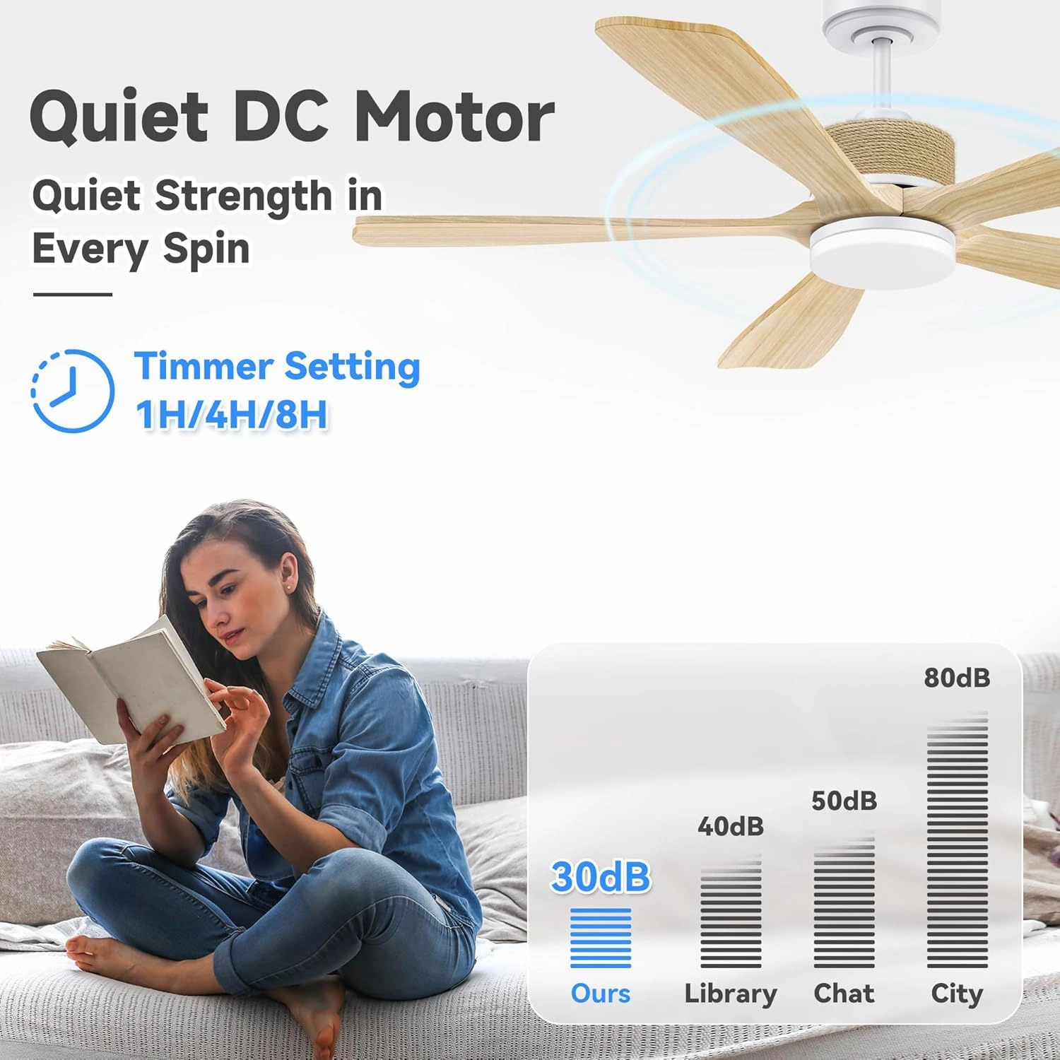 52"Wood Smart Ceiling Fans with Lights Remote,Decor with Hemp Rope,Voice Control via WIFI Alexa App,6 Speed Reversible,Quiet DC Motor,Modern Outdoor Indoor Ceiling Fan for Bedroom Patio Porch
