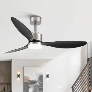 52" Ceiling Fans with LED Lights Remote Control, Modern Ceiling Fan with Reversible DC Motor, 3 Blades and 3 Color Temperature, LED Light Chandelier for Bedroom (Brushed Nickel & Black) Fan with safety blade design