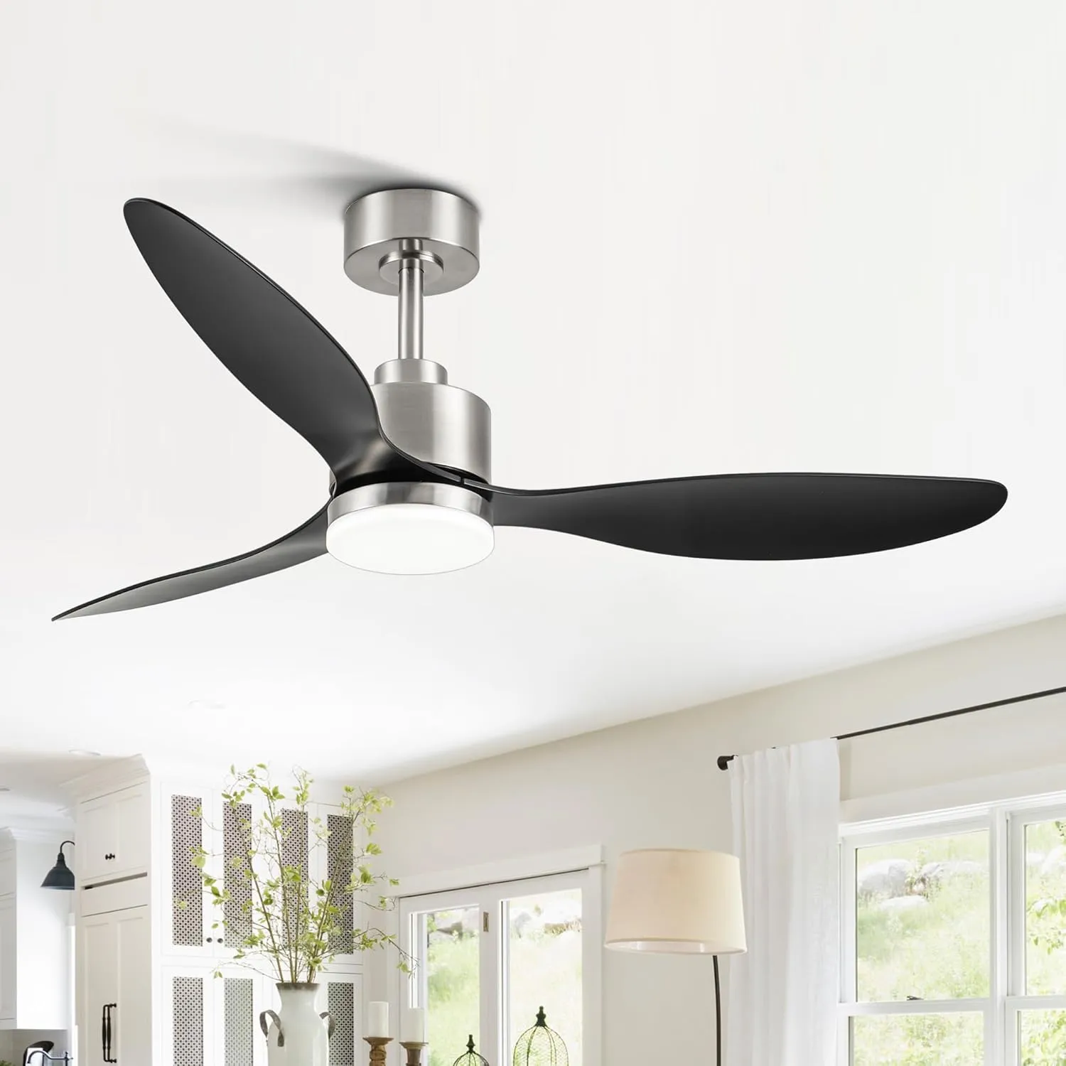 52" Ceiling Fans with LED Lights Remote Control, Modern Ceiling Fan with Reversible DC Motor, 3 Blades and 3 Color Temperature, LED Light Chandelier for Bedroom (Brushed Nickel & Black)