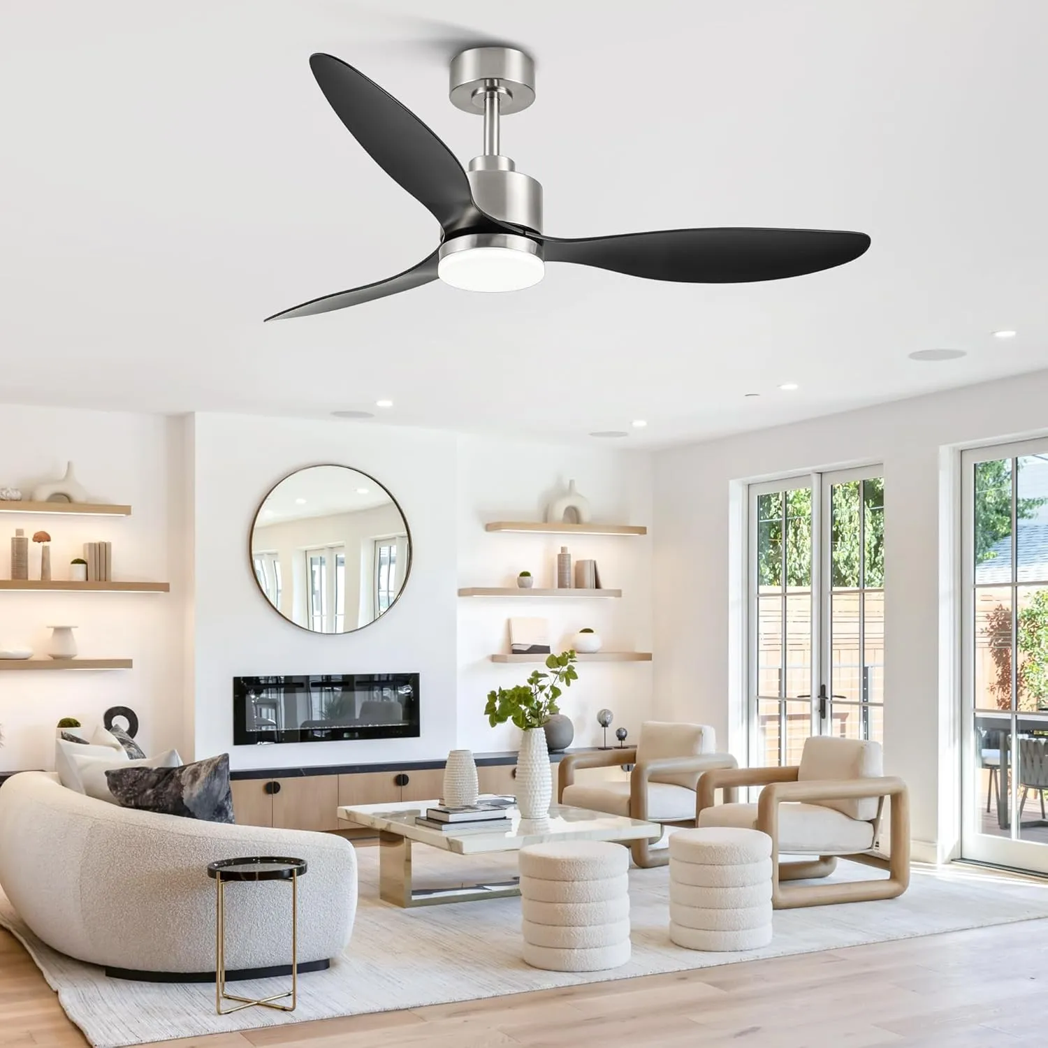 52" Ceiling Fans with LED Lights Remote Control, Modern Ceiling Fan with Reversible DC Motor, 3 Blades and 3 Color Temperature, LED Light Chandelier for Bedroom (Brushed Nickel & Black)