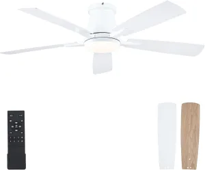52" Ceiling Fans with Lights-Low Profile Ceiling Fan with Light and Remote/APP Control,Flush Mount,DC Reversible,LED Dimmable Ceiling Fans for Bedroom,Indoor/Outdoor Patio Use(White) App-controlled remote fan for convenience