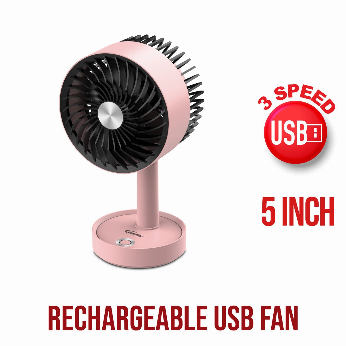 5" USB Portable Wireless Rechargeable Fan with LED PPUF230 Pink