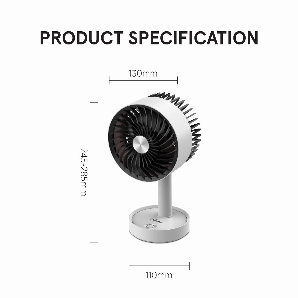 5" USB Portable Wireless Rechargeable Fan with LED PPUF230 White