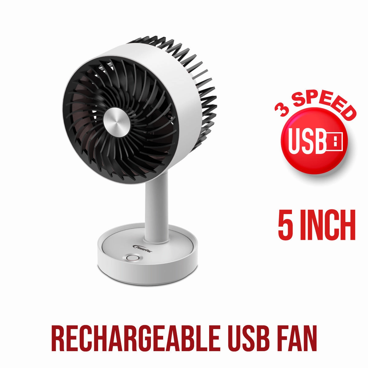 5" USB Portable Wireless Rechargeable Fan with LED PPUF230 White