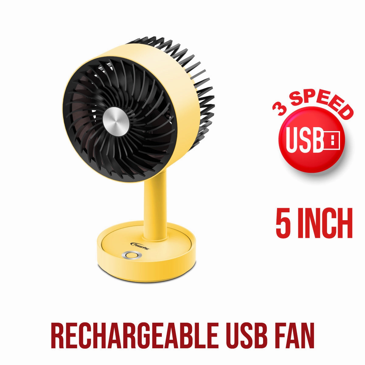5" USB Portable Wireless Rechargeable Fan with LED PPUF230 Yellow