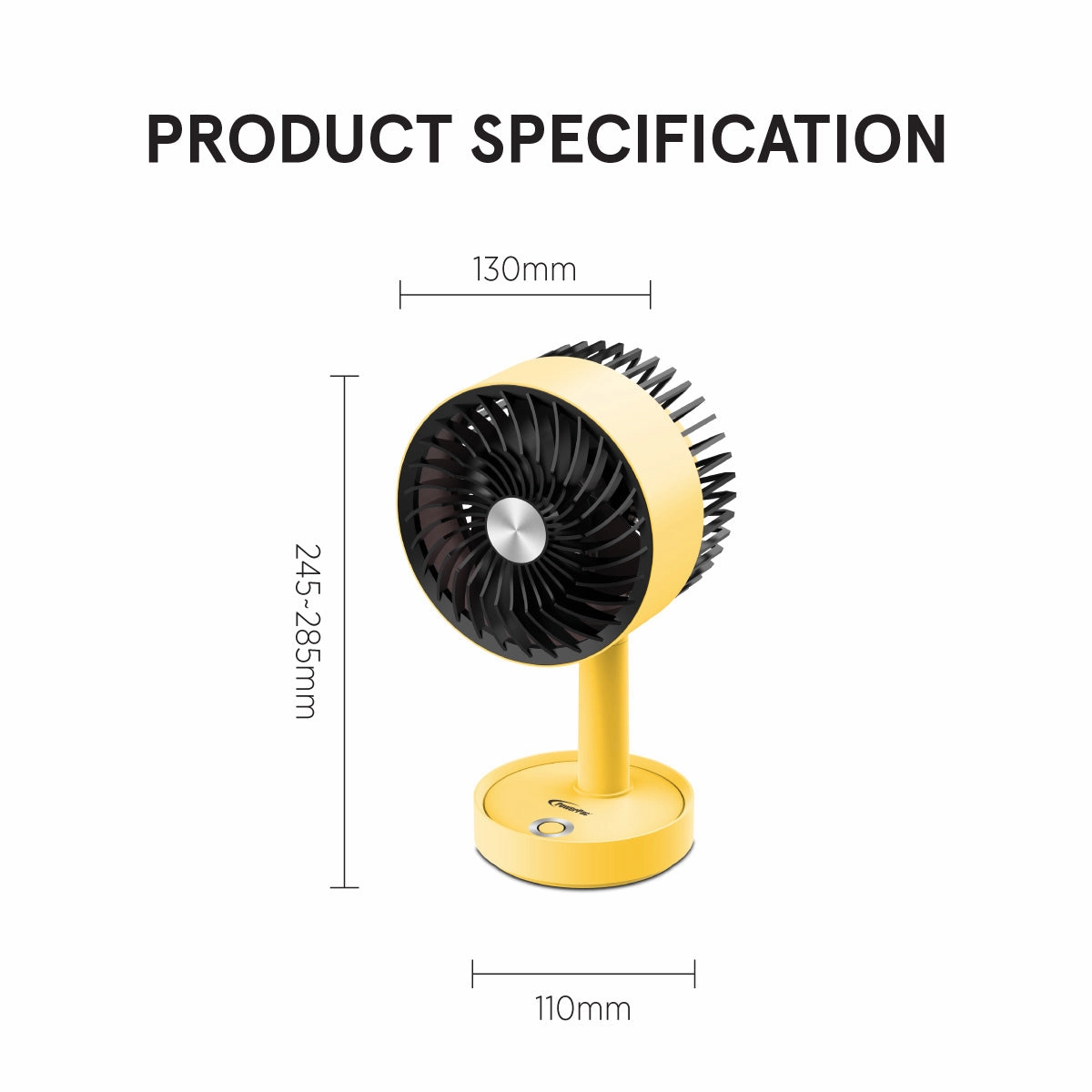 5" USB Portable Wireless Rechargeable Fan with LED PPUF230 Yellow