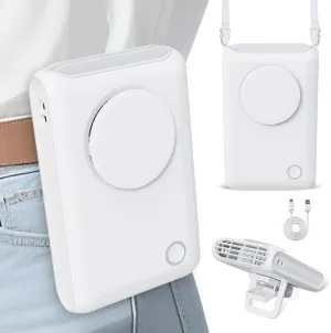 6-in-1 Mini Portable Waist Clip-On Fan Lightweight 4.59oz Cooling Personal Fan, Rechargeable Body Fans for Backpack, Umbrella, Neck&Belt, 3-Speed 20dB Ultra-Quiet Hands-Free Under Shirt (White) Waist-mounted portable fan for outdoor use