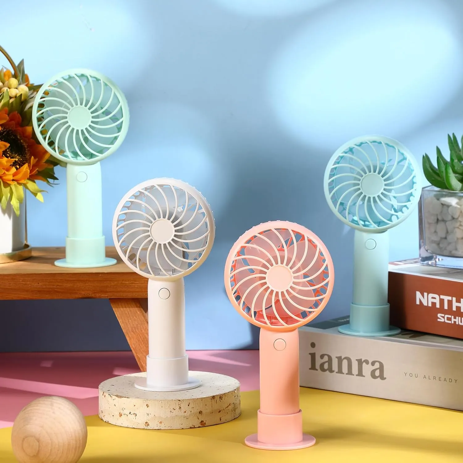 6 Pcs Mini Powerful Handheld Fan 3 Speed Personal Small Portable Rechargeable Fan with Base USB for Women Eyelash Makeup Office Travel Beach Indoor Outdoor (Black)