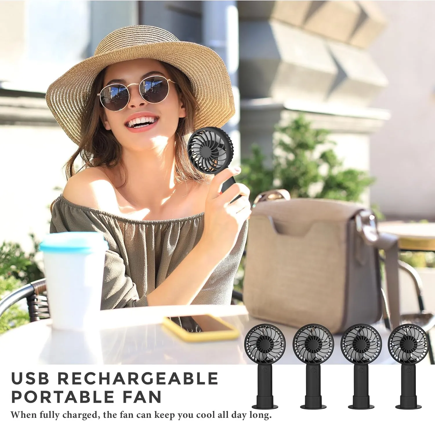 6 Pcs Mini Powerful Handheld Fan 3 Speed Personal Small Portable Rechargeable Fan with Base USB for Women Eyelash Makeup Office Travel Beach Indoor Outdoor (Black)