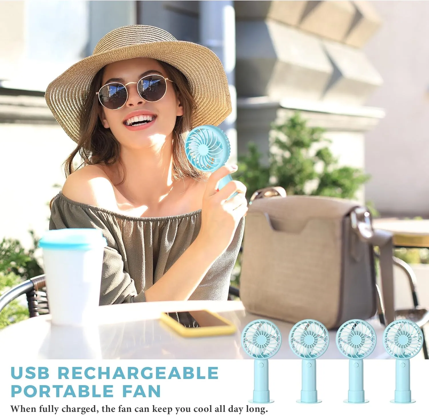 6 Pcs Mini Powerful Handheld Fan 3 Speed Personal Small Portable Rechargeable Fan with Base USB for Women Eyelash Makeup Office Travel Beach Indoor Outdoor (Blue)