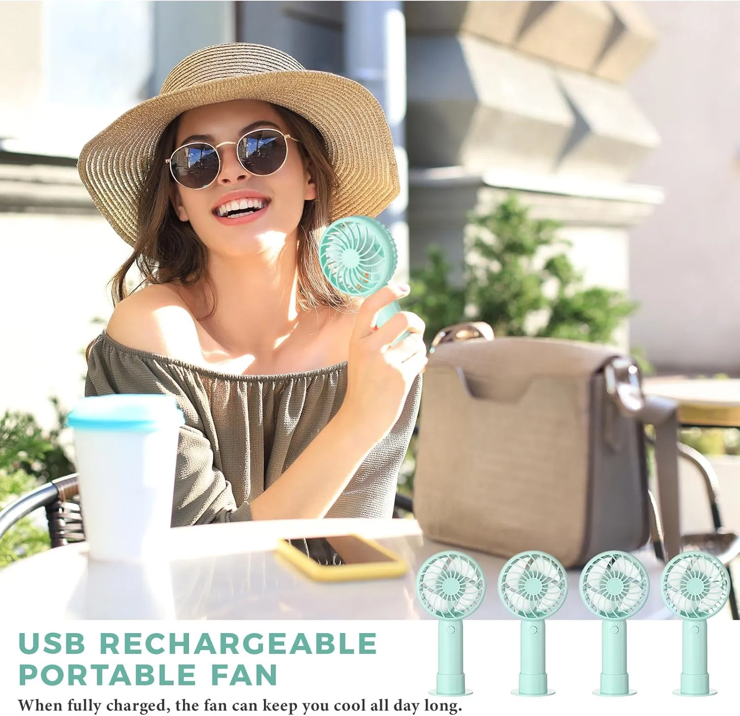 6 Pcs Mini Powerful Handheld Fan 3 Speed Personal Small Portable Rechargeable Fan with Base USB for Women Eyelash Makeup Office Travel Beach Indoor Outdoor (Green)