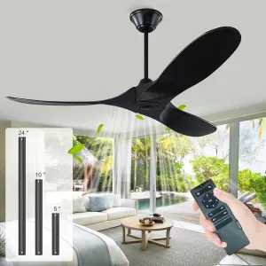 60 Inch Black Ceiling Fans No Light, Outdoor Ceiling Fans for Patios, Large Air Volume Propeller Ceiling Fan with Remote, Modern Wood Ceiling Fan 3 Blade for Indoor Gazebo Sloped Ceiling Fan with safety blade design