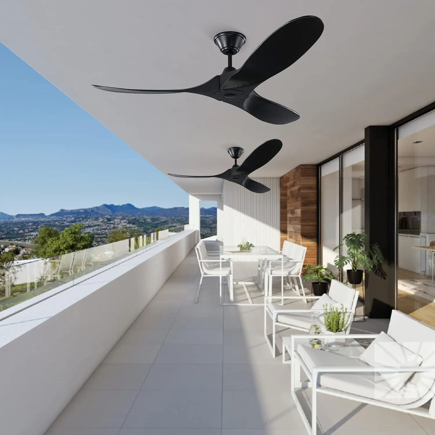 60 Inch Black Ceiling Fans No Light, Outdoor Ceiling Fans for Patios, Large Air Volume Propeller Ceiling Fan with Remote, Modern Wood Ceiling Fan 3 Blade for Indoor Gazebo Sloped Ceiling