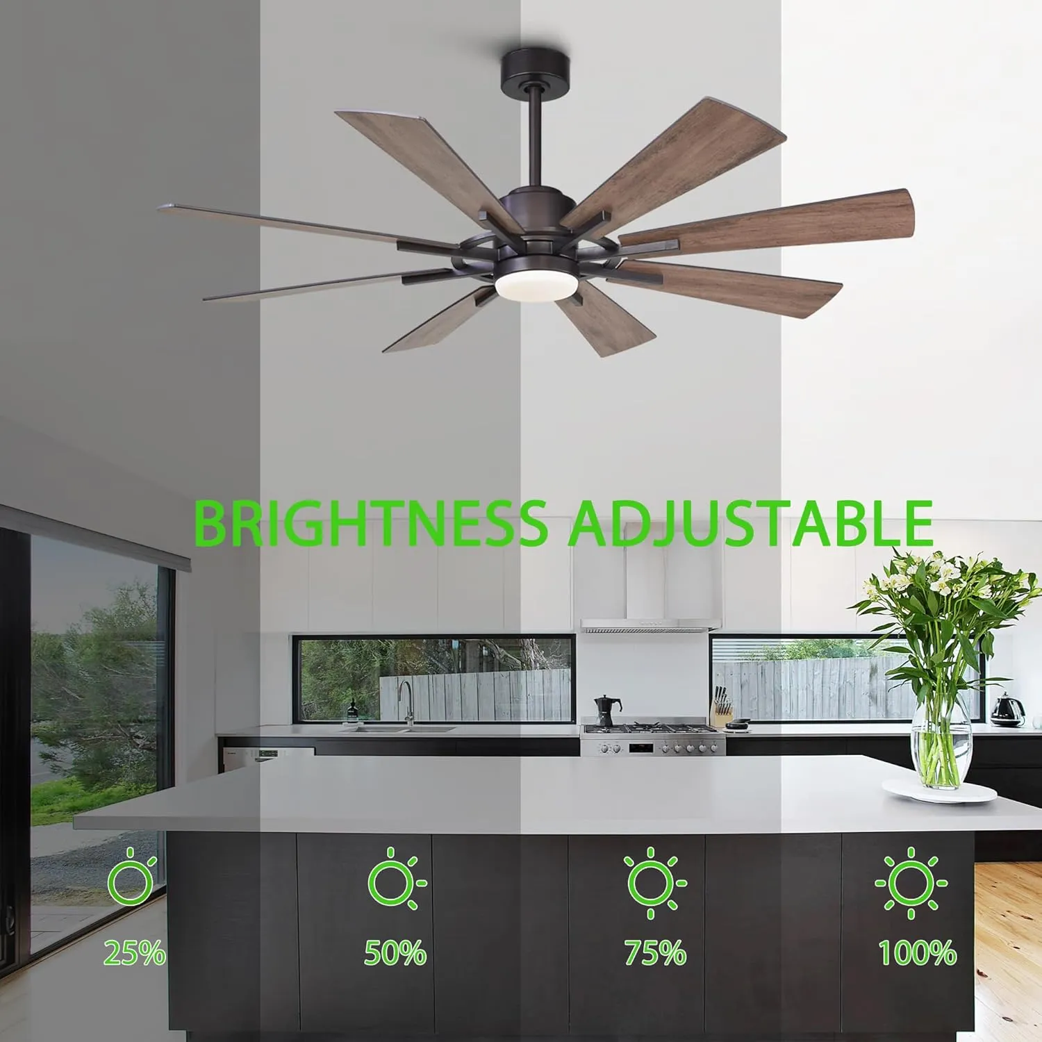 60 inch Ceiling Fans with Lights and Remote, Black Farmhouse Chandelier Fan, 8 Blades, Quiet DC Motor, Indoor/Outdoor ETL Large Ceiling Fan for Kitchen Living Room Garage, 3 CCT, 6 Speed, Timer
