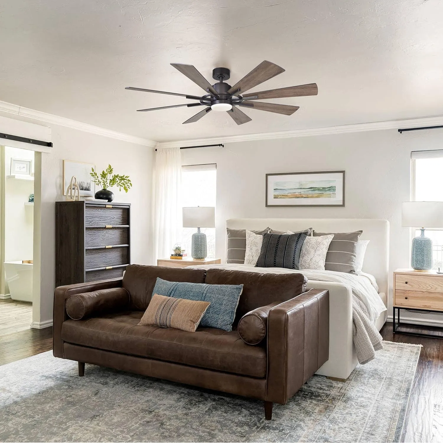 60 inch Ceiling Fans with Lights and Remote, Black Farmhouse Chandelier Fan, 8 Blades, Quiet DC Motor, Indoor/Outdoor ETL Large Ceiling Fan for Kitchen Living Room Garage, 3 CCT, 6 Speed, Timer