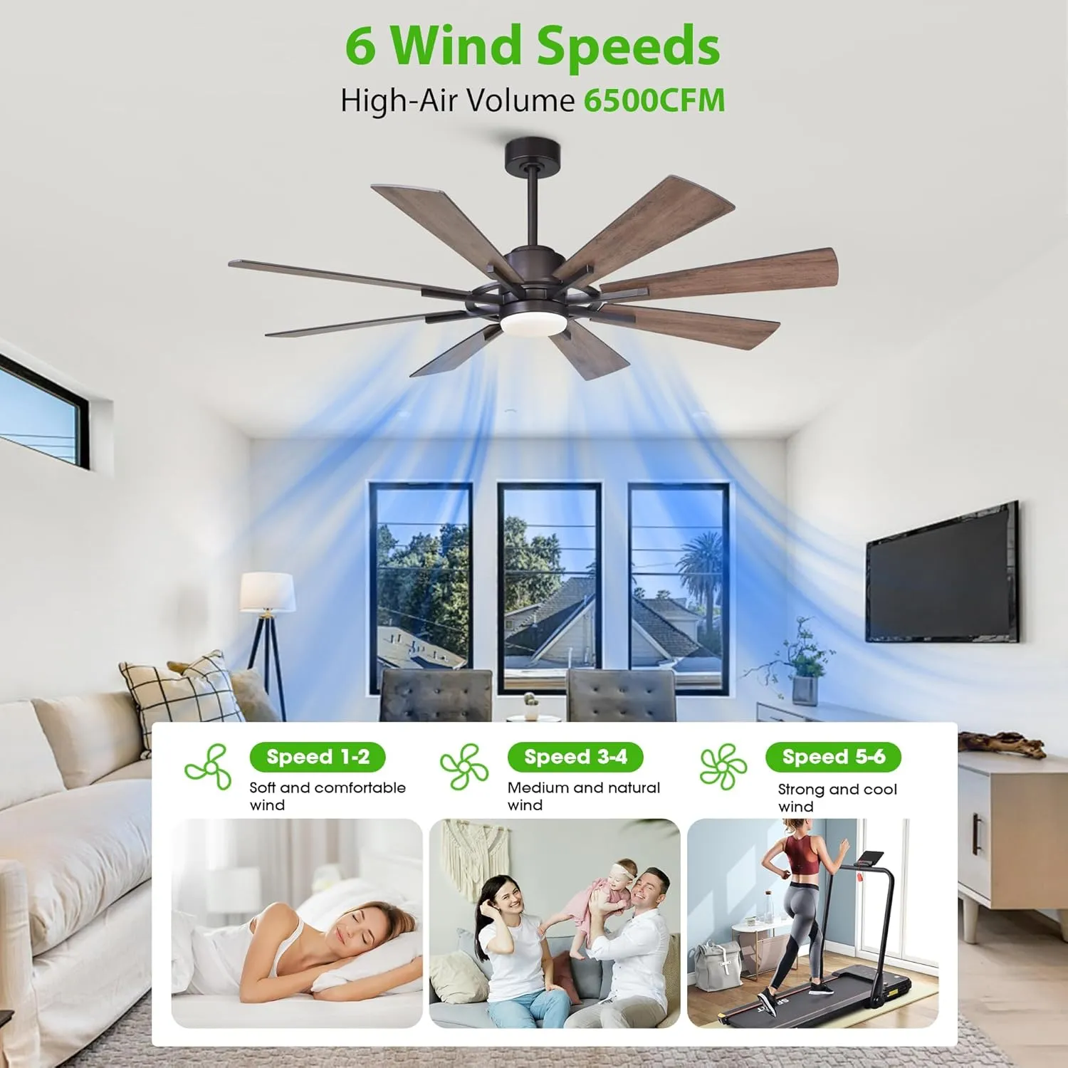 60 inch Ceiling Fans with Lights and Remote, Black Farmhouse Chandelier Fan, 8 Blades, Quiet DC Motor, Indoor/Outdoor ETL Large Ceiling Fan for Kitchen Living Room Garage, 3 CCT, 6 Speed, Timer