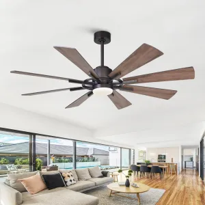 60 inch Ceiling Fans with Lights and Remote, Black Farmhouse Chandelier Fan, 8 Blades, Quiet DC Motor, Indoor/Outdoor ETL Large Ceiling Fan for Kitchen Living Room Garage, 3 CCT, 6 Speed, Timer Fan with safety blade design