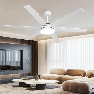 60 Inch Ceiling Fans with Lights and Remote, Indoor Outdoor Modern White Ceiling Fan with Light, Reversible DC Motor Dual-Sided Blades, 3CCT, Large Farmhouse Ceiling Fan for Living Room Bedroom Fan with safety blade design