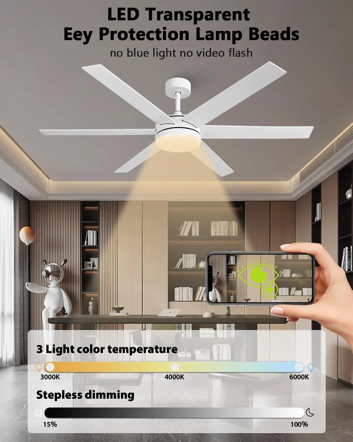 60 Inch Ceiling Fans with Lights and Remote, Indoor Outdoor Modern White Ceiling Fan with Light, Reversible DC Motor Dual-Sided Blades, 3CCT, Large Farmhouse Ceiling Fan for Living Room Bedroom
