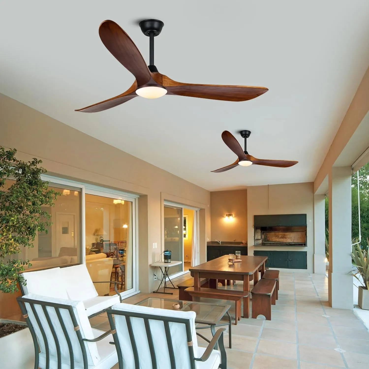 60 Inch Outdoor Ceiling Fan with Light and Remote, Rustic Farmhouse Ceiling Fan with Lights, 3 Blades Wood Ceiling Fan Large Damp Rated Indoor Outdoor Ceiling Fan for Exterior House Porch Gazebo