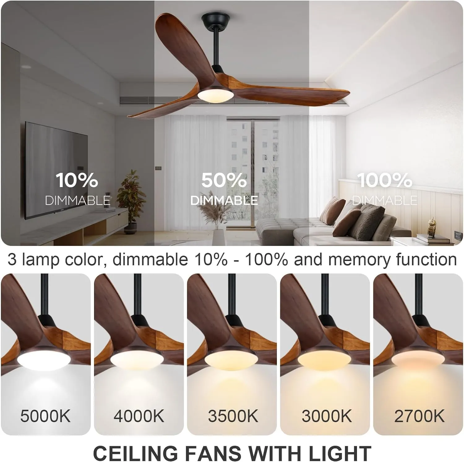 60 Inch Outdoor Ceiling Fan with Light and Remote, Rustic Farmhouse Ceiling Fan with Lights, 3 Blades Wood Ceiling Fan Large Damp Rated Indoor Outdoor Ceiling Fan for Exterior House Porch Gazebo