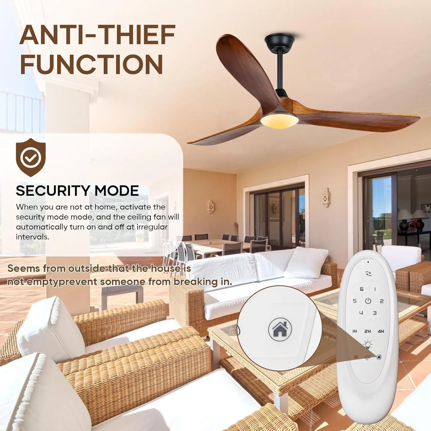 60 Inch Outdoor Ceiling Fan with Light and Remote, Rustic Farmhouse Ceiling Fan with Lights, 3 Blades Wood Ceiling Fan Large Damp Rated Indoor Outdoor Ceiling Fan for Exterior House Porch Gazebo