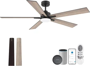 60 Inch Smart Ceiling Fan with Lights Remote,Control via Alexa Google Voice App WiFi,Quiet DC Motor,Dimmable,Outdoor Indoor Modern Ceiling Fans for Large Bedroom Patio Porch,Brown Black Walnut App-controlled remote fan for convenience