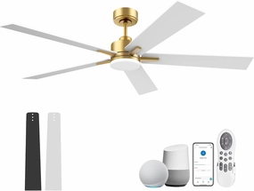 60" Smart Ceiling Fan with Lights Remote,Control via Alexa Google Voice App Wifi,Quiet DC Motor,Dimmable,Outdoor Indoor Modern Ceiling Fans for Large Bedroom Living Room Patio Porch,Gold Black White App-controlled remote fan for convenience
