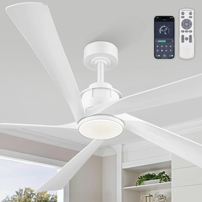 64 Inch Ceiling Fans with Lights and Remote,Smart Ceiling Fan with APP Control,Reversible DC Motor,Dimmable,5 ABS Blades,White Indoor/Outdoor Modern Low Profile Ceiling Fan with Light App-controlled remote fan for convenience