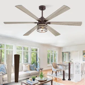 65 Inch Farmhouse Ceiling Fans with Lights and Remote,Industrial Large Ceiling Fan with 6-Speed Reversible DC Motor and 6 Dual Finish Blades,Oil Bronze Ceiling Fan with Light for Living Bedroom Patio Fan with safety blade design