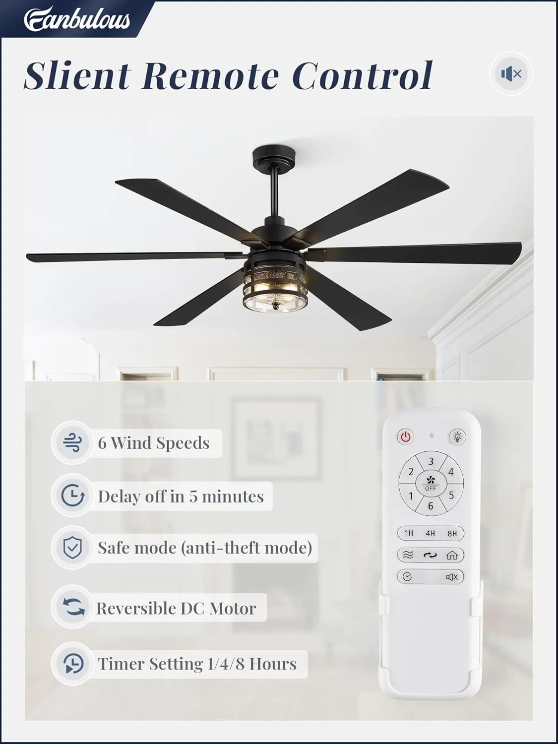 65" Farmhouse Ceiling Fans with Lights and Remote,Industrial Large Ceiling Fan with 6-Speed Reversible DC Motor and 6 Dual Finish Blades,Black Ceiling Fan with Light for Living bedroom Patio