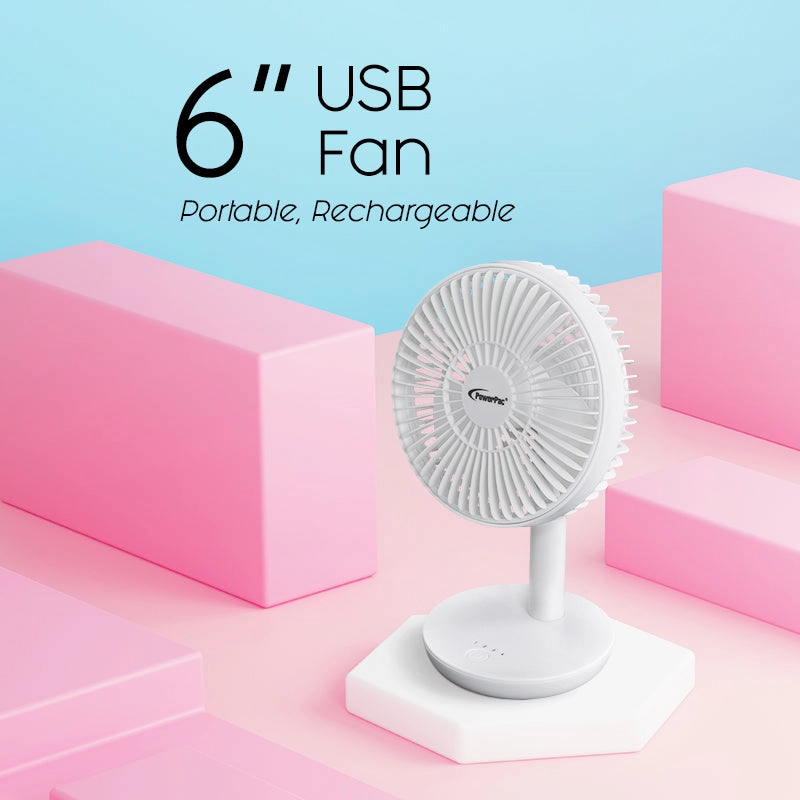 6" USB Foldable Portable Wireless Rechargeable Fan  4 Speed, Foldable Stand Fan, 2200 mAh Battery, PPUF227 Black