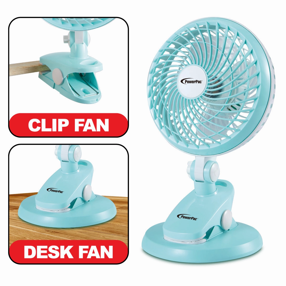 6" USB Portable Clip & Table Fan  2 Speed, 90 vertical and 360 horizontal Adjustable Airflow, PPUF221