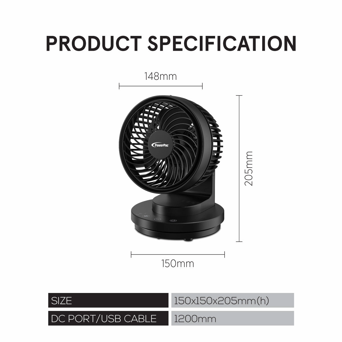 6" USB Portable Desk Fan  Air Circulator, 3 Speeds, Oscillation, 90-degree Tilt Adjustable, PPUF237 Black