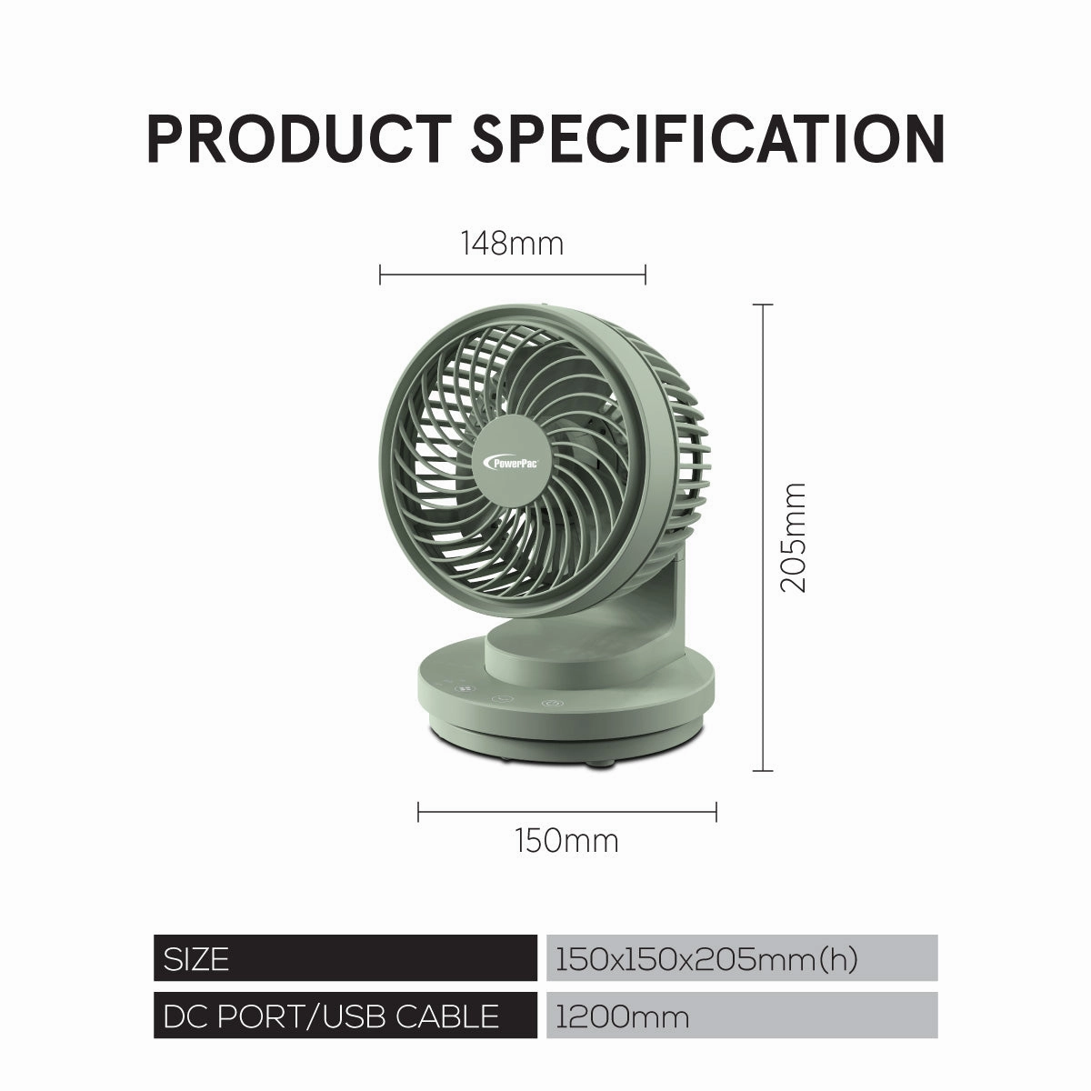 6" USB Portable Desk Fan  Air Circulator, 3 Speeds, Oscillation, 90-degree Tilt Adjustable, PPUF237 Green