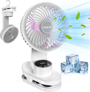 6Inch Clip On Table Fan with Light, Rechargeable Battery Operated, 9 Speed, Max 30Hrs Cooling, Digital Display, Auto Oscillation Desktop Fan with Sturdy Clamp & Hooks for Home Office Outdoor Camping Octopus-shaped decorative fan