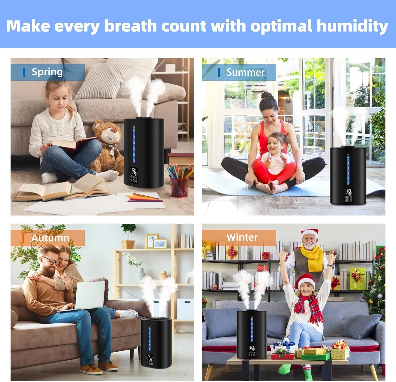 6L Humidifiers for Bedroom Large Room Home, Cool and Warm Humidifier for Plants Mist Top Fill Desk Humidifier Essential Oil Diffuser, Quiet Humidifiers with Adjustable Mist,360Nozzle-Midnight Black